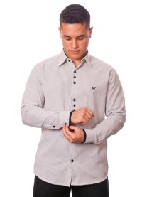 Camisa social listrada em preto manga longa masculina