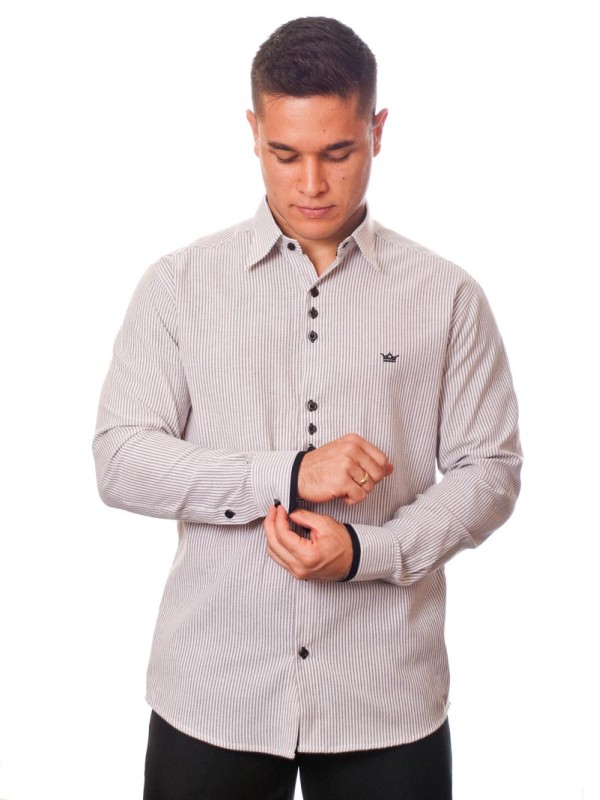 Camisa social listrada em preto manga longa masculina Camisa social listrada em preto manga longa masculina