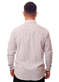 Camisa social listrada em preto manga longa masculina
