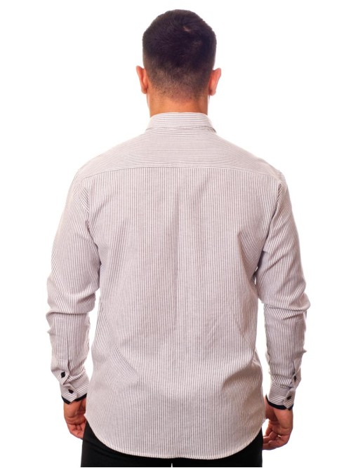 Camisa social listrada em preto manga longa masculina