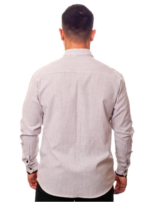 Camisa social listrada em preto manga longa masculina Camisa social listrada em preto manga longa masculina