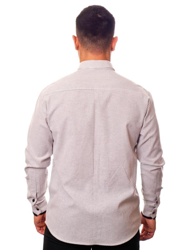 Camisa social listrada em preto manga longa masculina Camisa social listrada em preto manga longa masculina