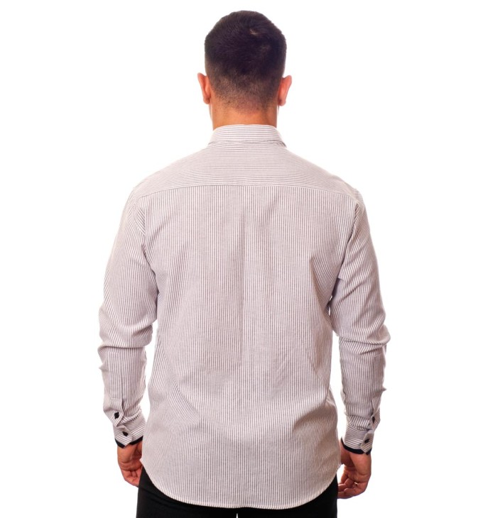 Camisa social listrada em preto manga longa masculina