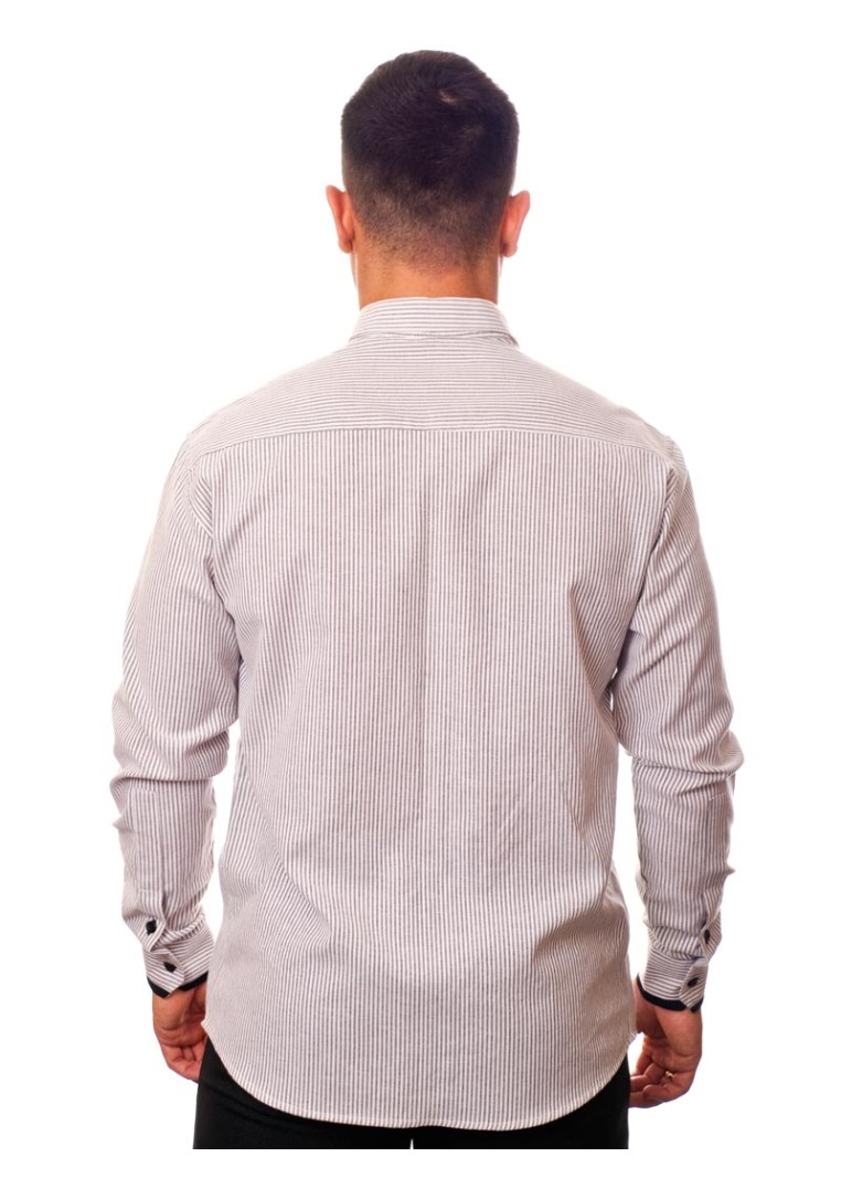 Camisa social listrada em preto manga longa masculina