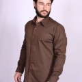Camisa social de sarja masculina manga longa marrom