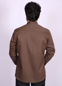Camisa social de sarja masculina manga longa marrom