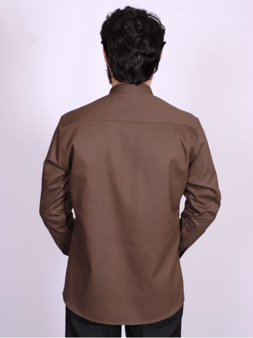 Camisa social de sarja masculina manga longa marrom Camisa social de sarja masculina manga longa marrom