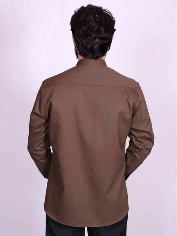 Camisa social de sarja masculina manga longa marrom Camisa social de sarja masculina manga longa marrom