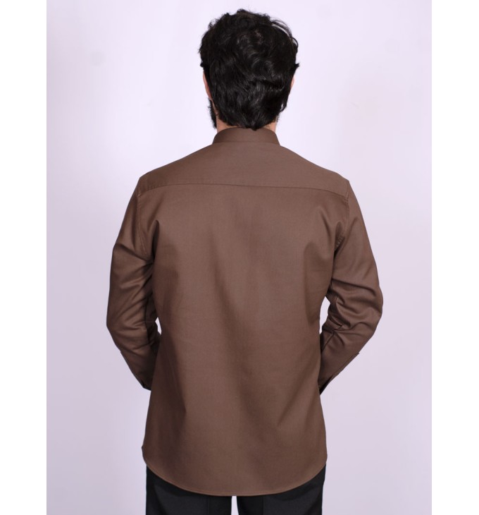 Camisa social de sarja masculina manga longa marrom Camisa social de sarja masculina manga longa marrom