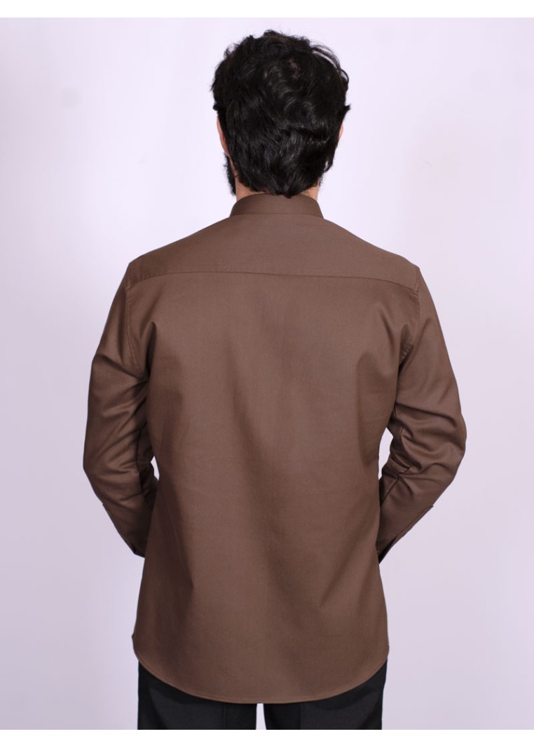Camisa social de sarja masculina manga longa marrom