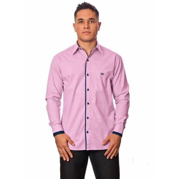 Camisa social lilás de algodão manga longa