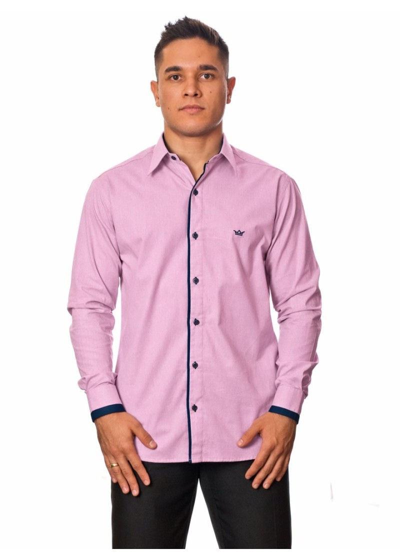 Camisa social lilás de algodão manga longa