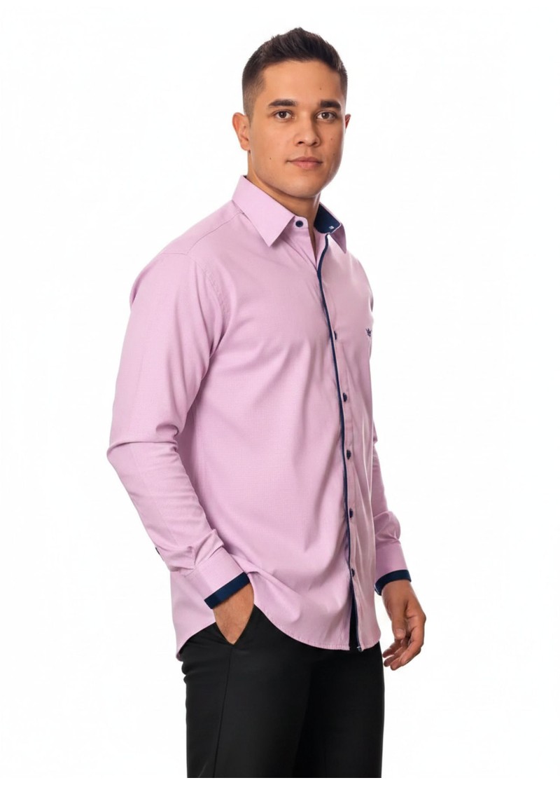 Camisa social lilás de algodão manga longa