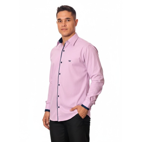 Camisa social lilás de algodão manga longa