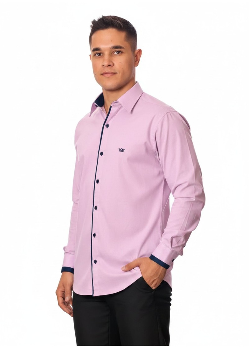 Camisa social lilás de algodão manga longa