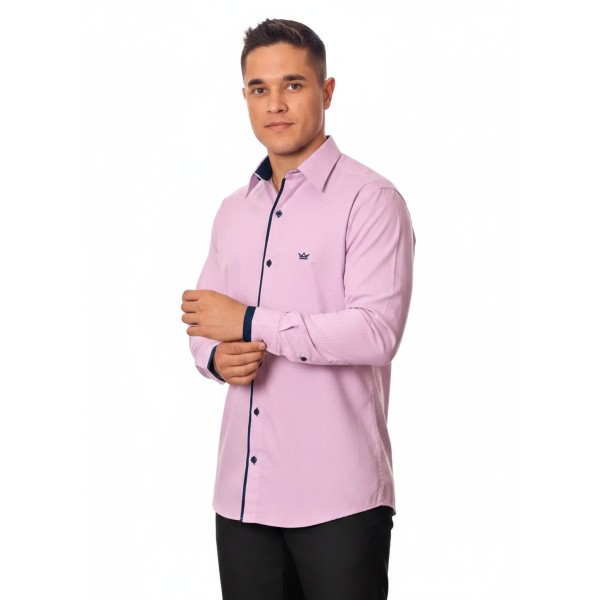 Camisa social lilás de algodão manga longa