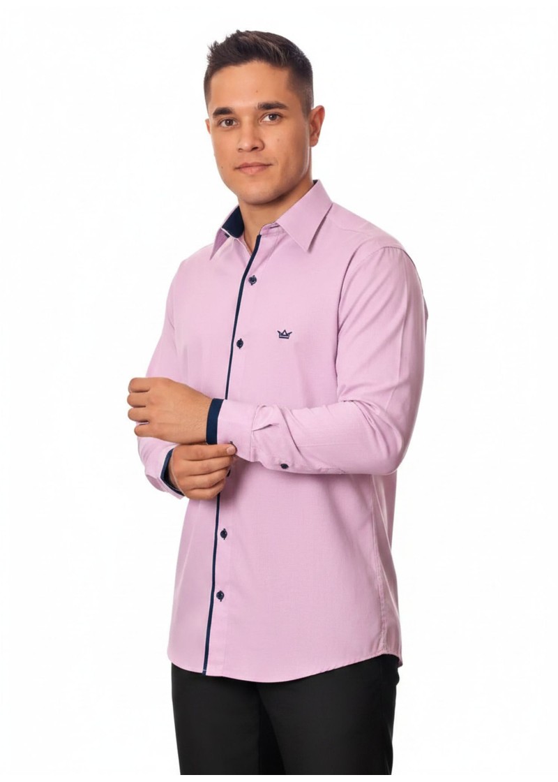 Camisa social lilás de algodão manga longa