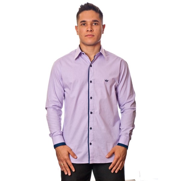 Camisa social lilás de algodão manga longa