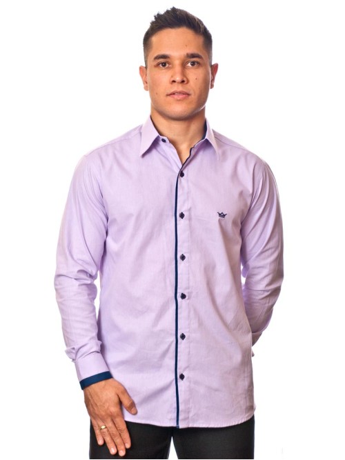 Camisa social lilás de algodão manga longa