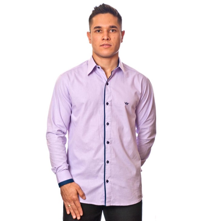 Camisa social lilás de algodão manga longa