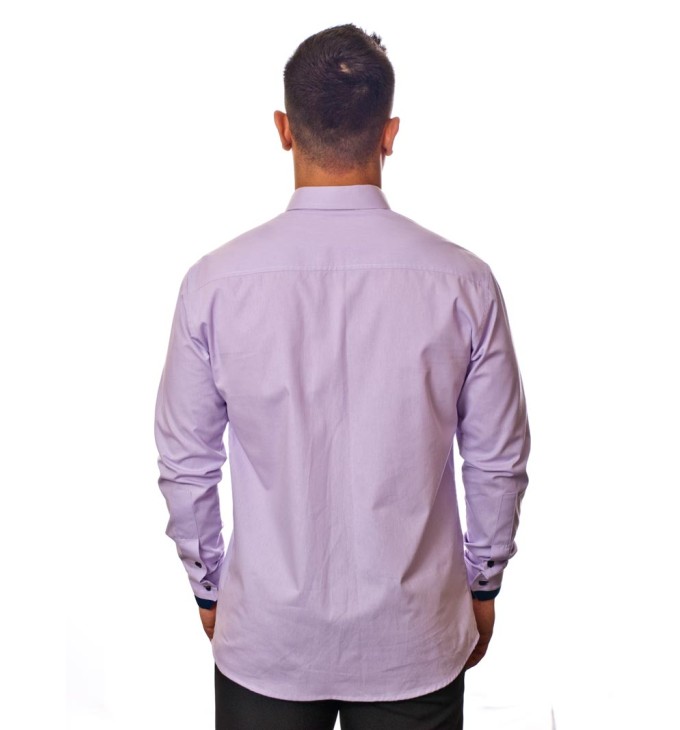 Camisa social lilás de algodão manga longa