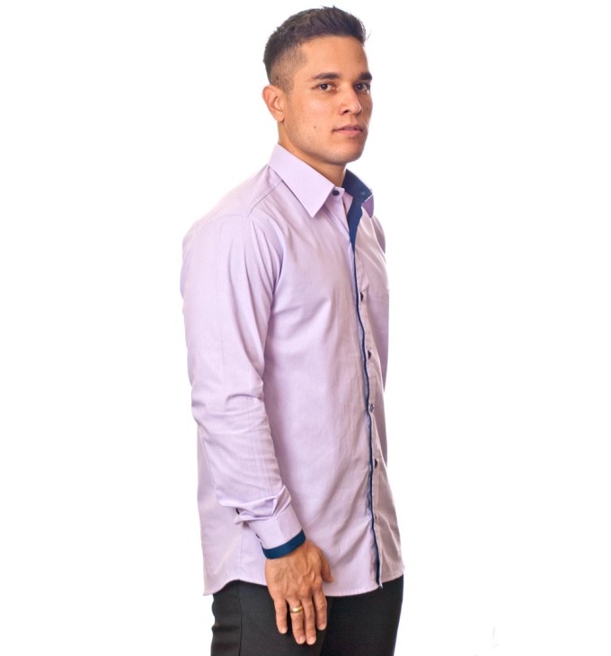 Camisa social lilás de algodão manga longa