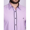 Camisa social lilás de algodão manga longa detalhe preto