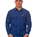 Camisa social azul marinho de algodão manga longa