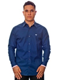 Camisa social azul marinho de algodão manga longa