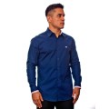Camisa social azul marinho de algodão manga longa Camisa social azul marinho de algodão manga longa