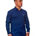 Camisa social azul marinho de algodão manga longa