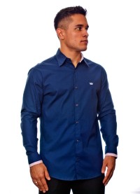 Camisa social azul marinho de algodão manga longa