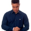 Camisa social azul marinho de algodão manga longa