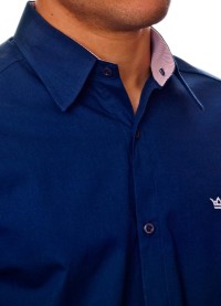 Camisa social azul marinho de algodão manga longa