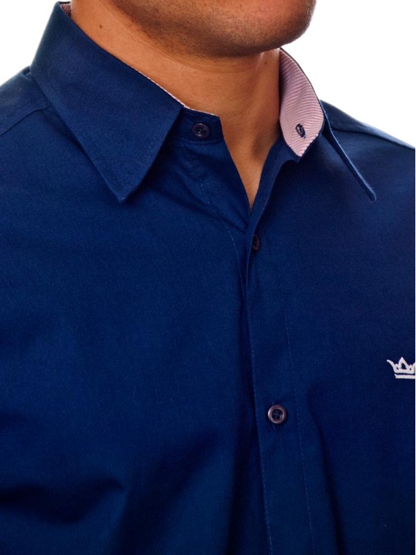 Camisa social azul marinho de algodão manga longa Camisa social azul marinho de algodão manga longa