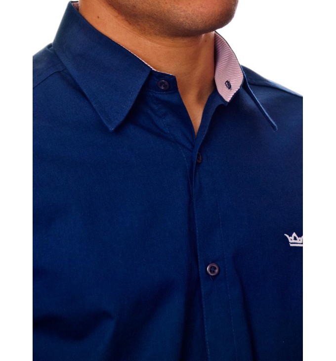 Camisa social azul marinho de algodão manga longa