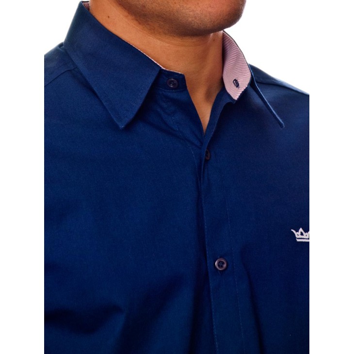 Camisa social azul marinho de algodão manga longa