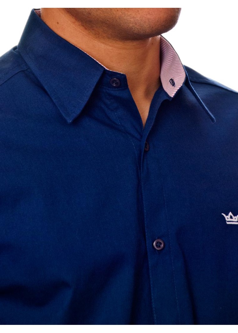 Camisa social azul marinho de algodão manga longa