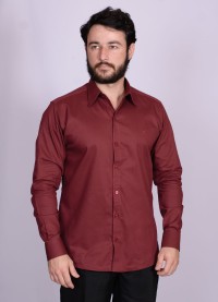 Camisa casual vinho masculina manga longa de sarja