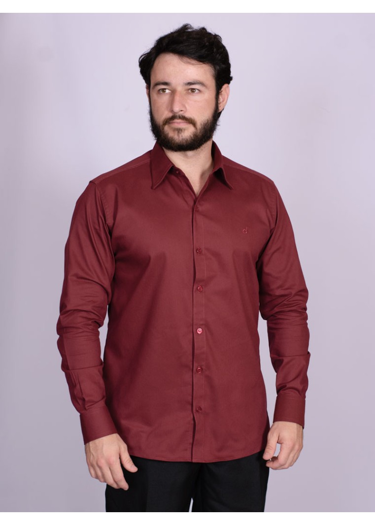 Camisa casual vinho masculina manga longa de sarja