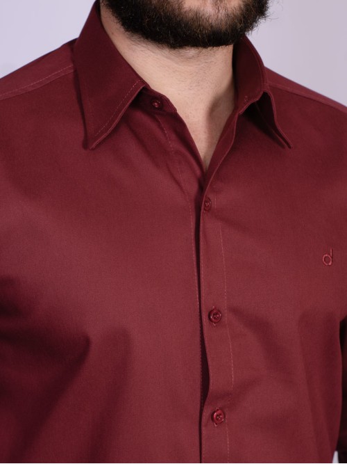 Camisa casual vinho masculina manga longa de sarja Camisa casual vinho masculina manga longa de sarja