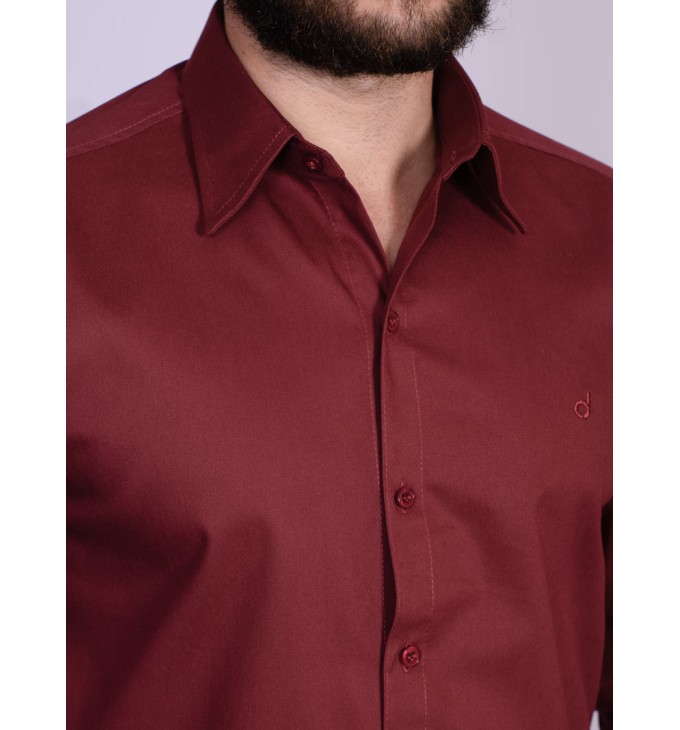 Camisa casual vinho masculina manga longa de sarja Camisa casual vinho masculina manga longa de sarja