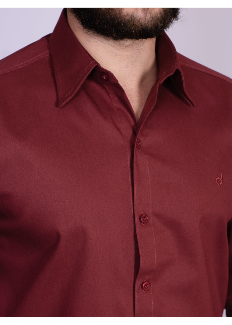 Camisa casual vinho masculina manga longa de sarja