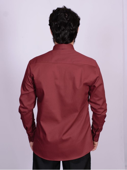 Camisa casual vinho masculina manga longa de sarja Camisa casual vinho masculina manga longa de sarja