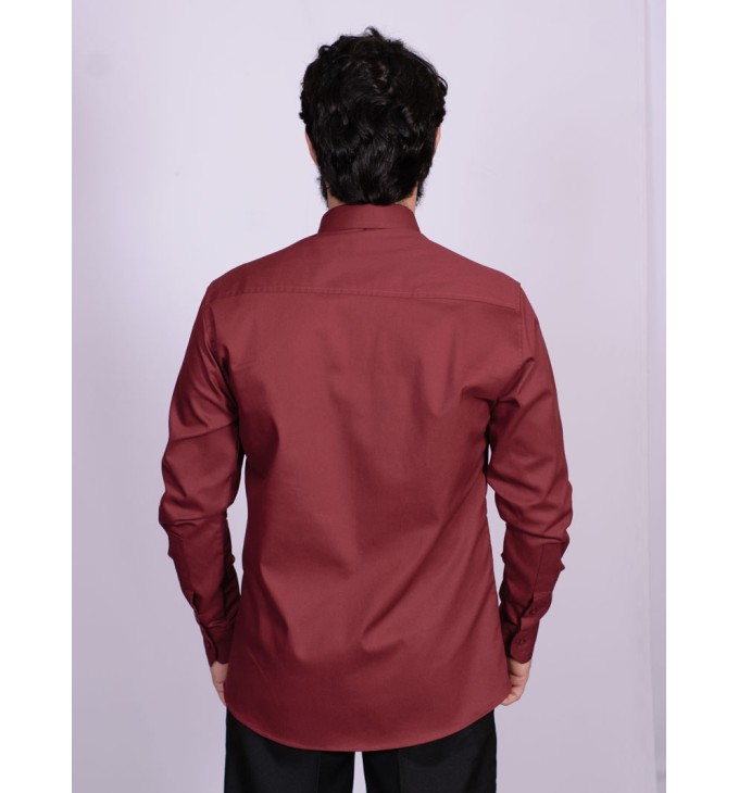 Camisa casual vinho masculina manga longa de sarja Camisa casual vinho masculina manga longa de sarja