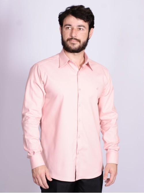 Camisa casual salmão masculina manga longa de fustão Camisa casual salmão masculina manga longa de fustão