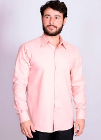 Camisa casual salmão masculina manga longa de fustão