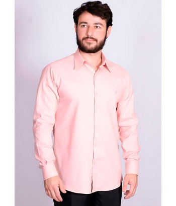 Camisa casual salmão masculina manga longa de fustão