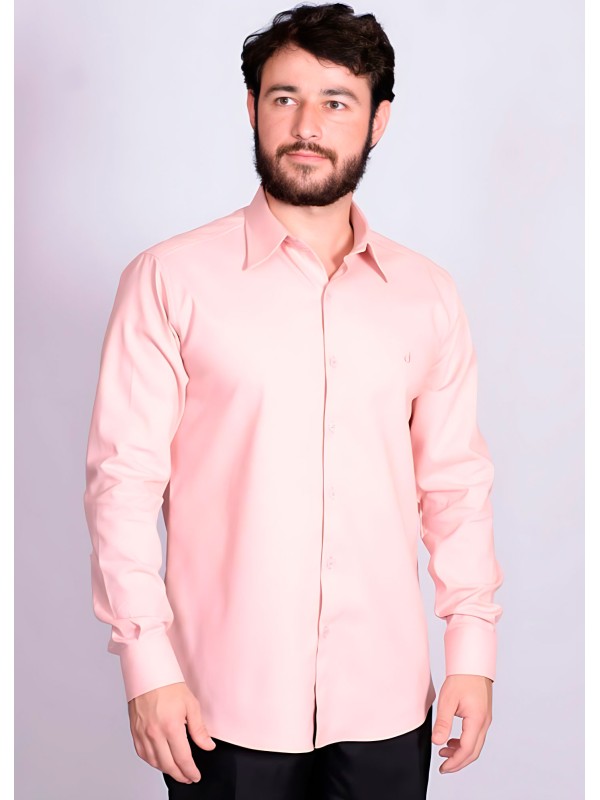 Camisa casual salmão masculina manga longa de fustão