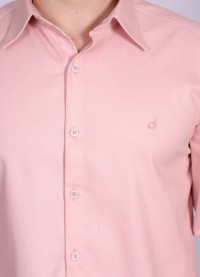 Camisa casual salmão masculina manga longa de fustão